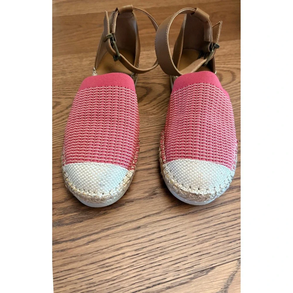 Crown Vintage Espadrille Flats Womens 9M Pink Tan Good Woven Ankle Strap Casual